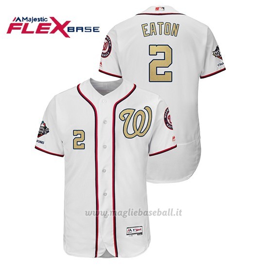 Maglia Baseball Uomo Washington Nationals 2 Adam Eaton 2019 Gold Program Flex Base Bianco